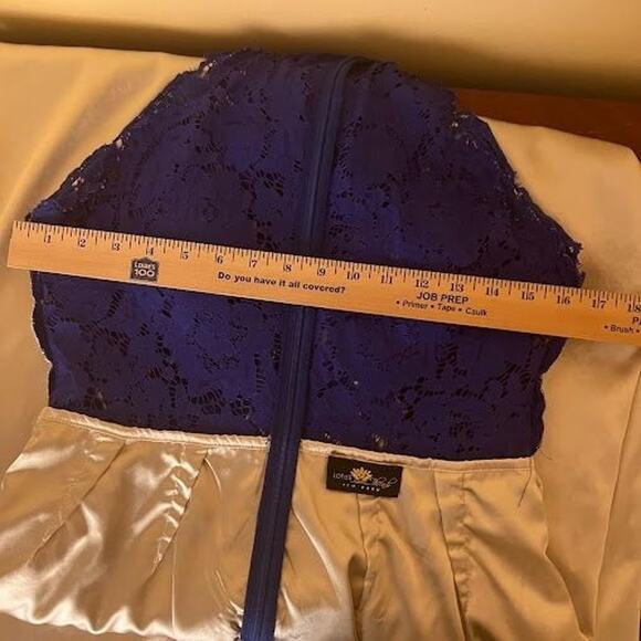 Lotus Threads Beaded Neckline Lace Jumpsuit Cobalt Blue Lace Illusion Halter - Picture 12 of 14